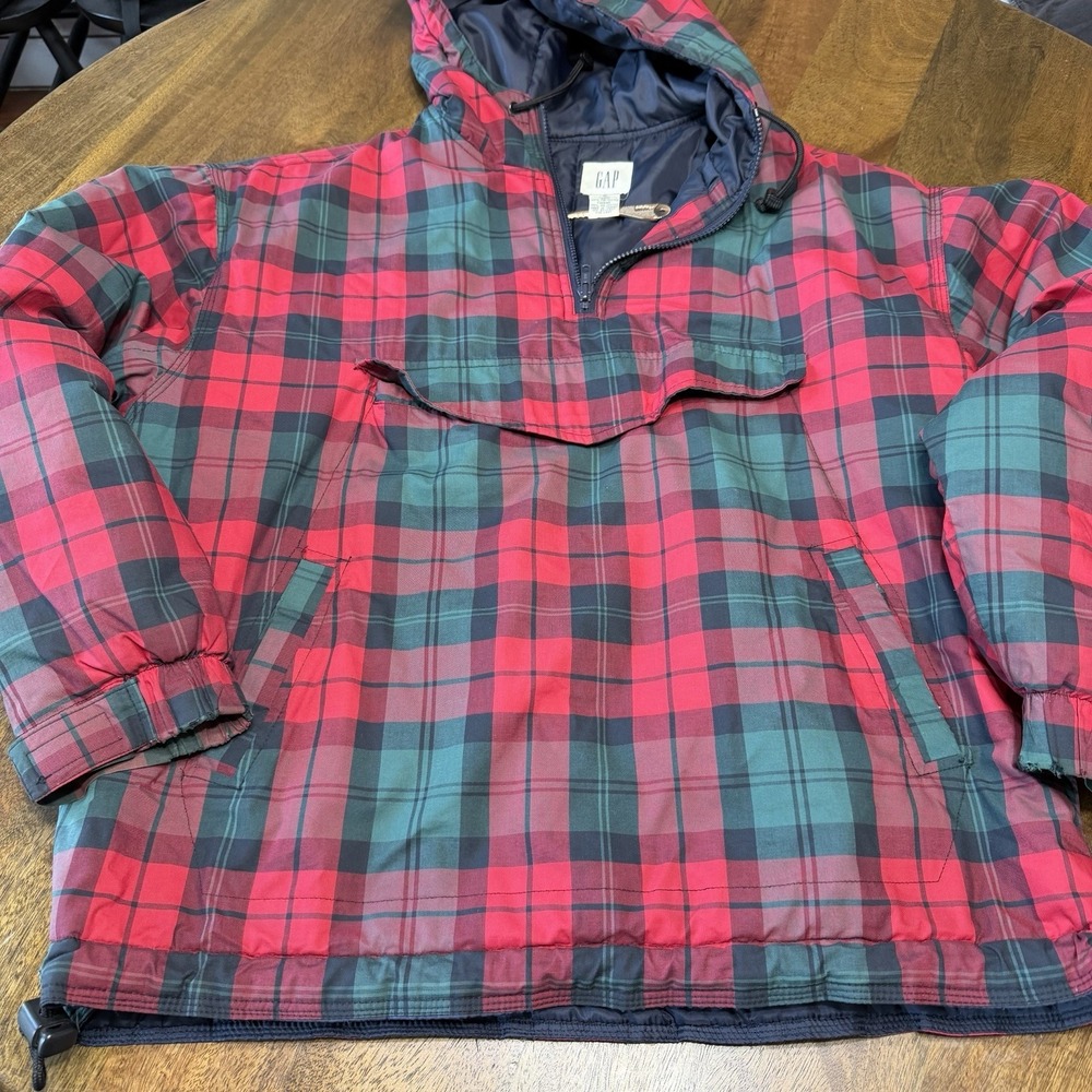 Vintage Y2K Gap Plaid Puffer Pullover Jacket Medium